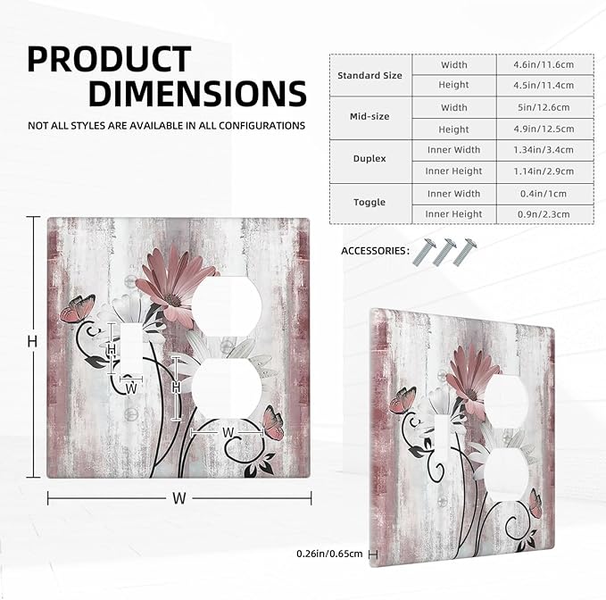 Wallplates Pink White Daisy Butterfly Wood Grain 1 Toggle 1 Duplex Switch Plate Electrical GFCI Faceplate Decorative Light Switch Covers for Farmhouse Bathroom Decor