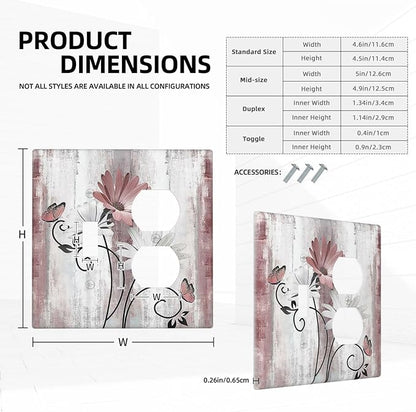 Wallplates Pink White Daisy Butterfly Wood Grain 1 Toggle 1 Duplex Switch Plate Electrical GFCI Faceplate Decorative Light Switch Covers for Farmhouse Bathroom Decor