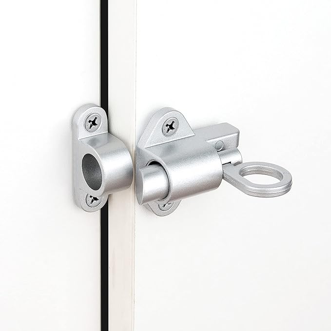 10 Packs Self-Closing Latches，Silver Gray Spring Door Lock，Resilient Bolt Latch Aluminum Alloy Safety Automatic Spring Barrel Slide Door Lock with Screws,Used for Gate,Window and Cabinet etc