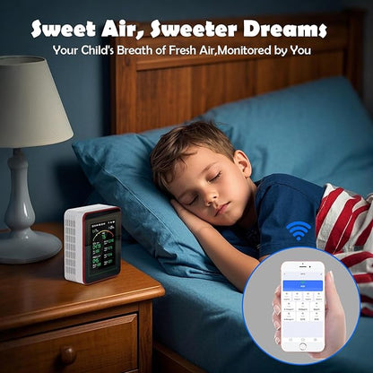 Professional 15-in-1 Air Quality Monitor with Smartphone APP - Dual Chip - Sensors Detect CO2, PM2.5/PM10, HCHO, TVOC | Real-Time Alerts & Custom Thresholds | for Home, Car, Office, Plants, Pets