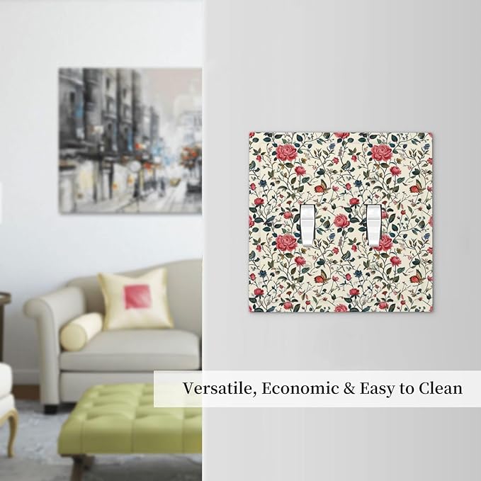 Decorative Switch Plates Vintage Flowers Rose Leaf Bird Butterfly 2 Gang Double Toggle Outlet Light Switch Cover Wall Plate Electrical Faceplate for Bedroom living Room Decor