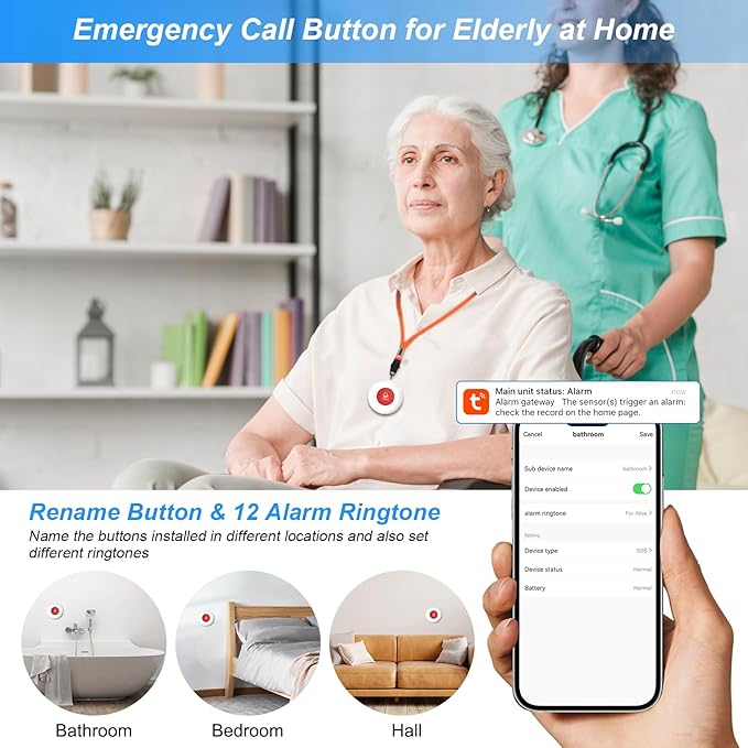 WiFi Rechargeable Smart Caregiver Pager System - Wireless Nurse Call Button with SOS Emergency Alert for Elderly, Patients, Disabled & Kids (2.4GHz WiFi Only, 2 Button + 2 Receiver)