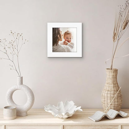 Americanflat 5x5 Picture Frame with Shatter-Resistant Glass - Signature Collection - Gallery Style Frames Made of Engineered Wood - Square Frame for Tabletop and Wall Display - White