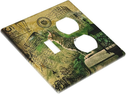 Outlet Covers Vintage Style Cat City Stamp 1 Toggle 1 Duplex Switch Plate Covers Electrical Light Switch Cover Plate Decorative Wall Plate Socket Cover for Bedroom Home Decor