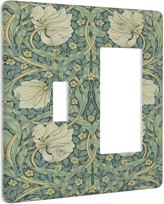 Outlet Covers Vintage Floral Plant Sage Green William Morris 1 Toggle 1 Rocker Combination Decorative Wall Plate Light Switch Cover Plate Electrical Switch Plates for Bedroom Home Decor