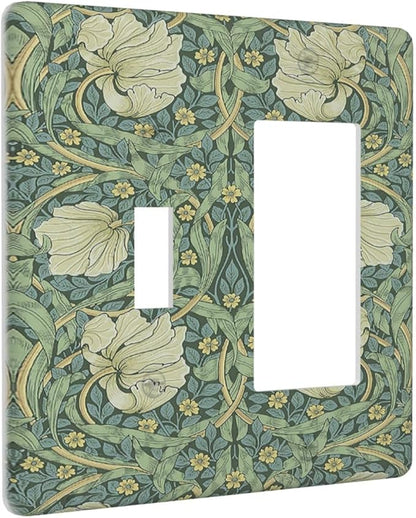 Outlet Covers Vintage Floral Plant Sage Green William Morris 1 Toggle 1 Rocker Combination Decorative Wall Plate Light Switch Cover Plate Electrical Switch Plates for Bedroom Home Decor