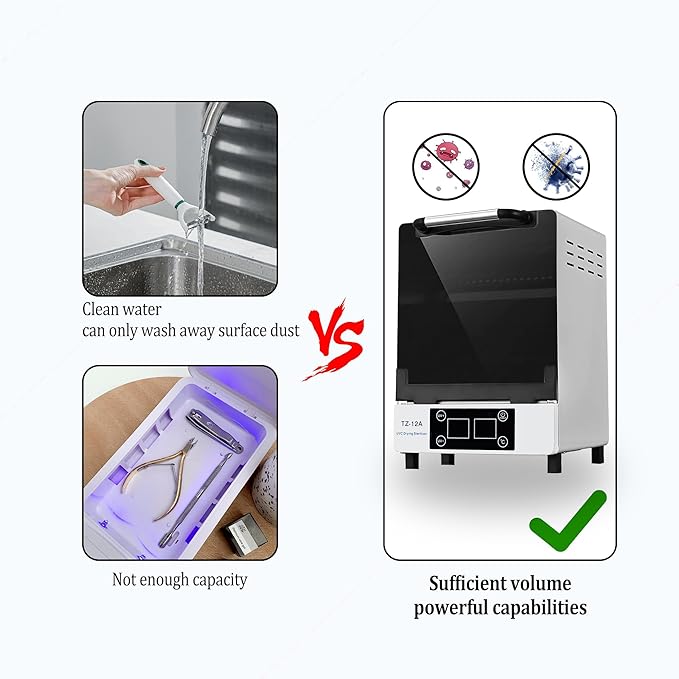 Nail Tool cleaning cabinet, Large capacity Stainless Steel cleaning, with Drying Function, Temperature and Timer Control, up to 60 Minutes, 110V Power Supply