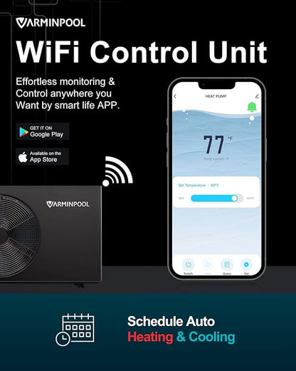 40000BTU Smart Pool Heat Pump for 13,000 Gallons In and Above Ground Pools, Electric Pool Heater with Smart Control via APP, Heat and Cool Mode, 240V