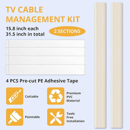 ZhiYo TV Cord Cover for Wall, 32 inch Cable Concealer, Cord Hider for Wall Mounted TV, Paintable Cable Cover to Hide Wires, Beige Wire Raceway Kit, 2X L15.8in W1.5in H0.75in