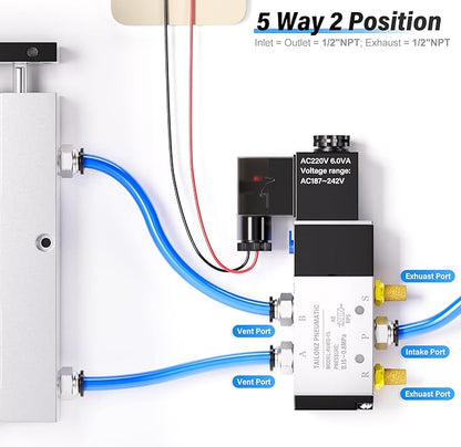 TAILONZ PNEUMATIC 1/2"NPT Solenoid Valve 4V410-15 12V/24V/110V/220V Single Coil Pilot-Operated Electric 2 Position 5 Way Connection Type Junction Box