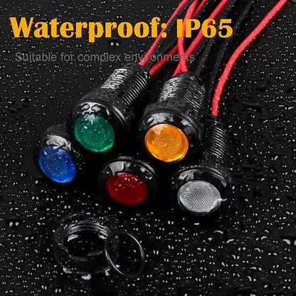 5pcs 12mm LED Indicator Light Plastic Black Signal Dot Lamp 110-220V AC 1/2 inches Mounting Hole Size with 15cm/5.9in. Wire (Red LED)