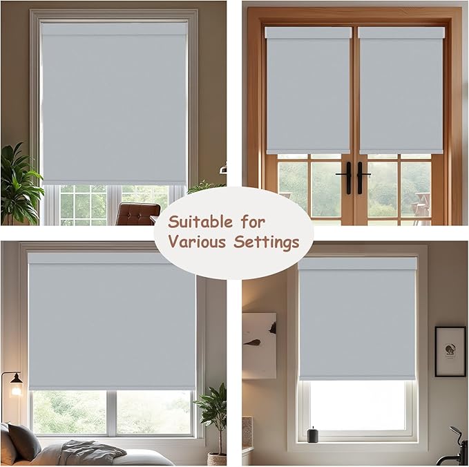 Motorized Roller Blinds with Remote, 100% Blackout Automatic Roller Shades for Bedroom, Bathroom, and Living Room, Customized Size, Morning Haze Gray