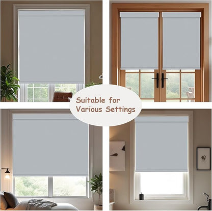 Motorized Roller Blinds with Remote, 100% Blackout Automatic Roller Shades for Bedroom, Bathroom, and Living Room, Customized Size, Morning Haze Gray