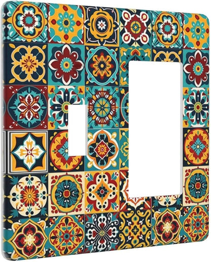 Outlet Covers Mexican Talavera Colorful Mosaic Tiles 1 Toggle 1 Rocker Combination Decorative Wall Plate Electrical Switch Plates Light Switch Cover Plate For Bathroom Kitchen Decor