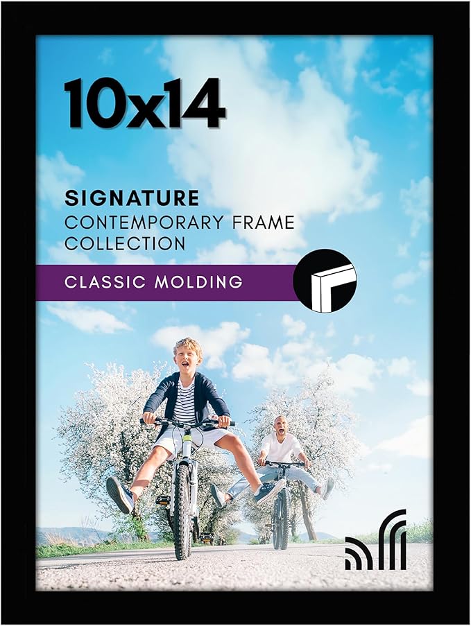 Americanflat 10x14 Picture Frame with Shatter-Resistant Glass - Signature Collection - Gallery-Style Frames Made of Engineered Wood - Photo Frame for Wall Display - Black