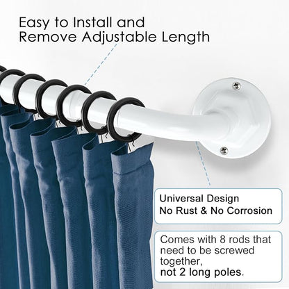 Curtain Rods for Windows 16 to 120 Inches Adjustable Blackout Wrap Around 1 Inch Diameter Curtain Rod,Ivory White