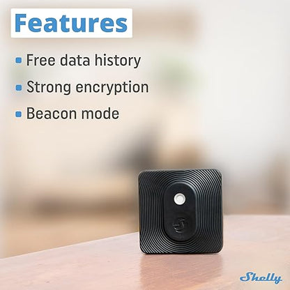 Shelly Bluetooth Smart Temperature & Humidity Sensor with Remote App Control & Monitoring, Home Assistant, Alexa, Google Home, Smart Scenes, IP54, Notification Alerts, Blu H&T Black