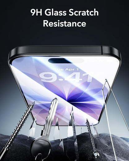 ESR 3 Pack 9H+ Glass for iPhone 17/ iPhone 16 Pro Privacy Screen Protector, [Military Grade Shatterproof & Highly Durable] Armorite Anti-spy Tempered Glass with UltraFit Tray