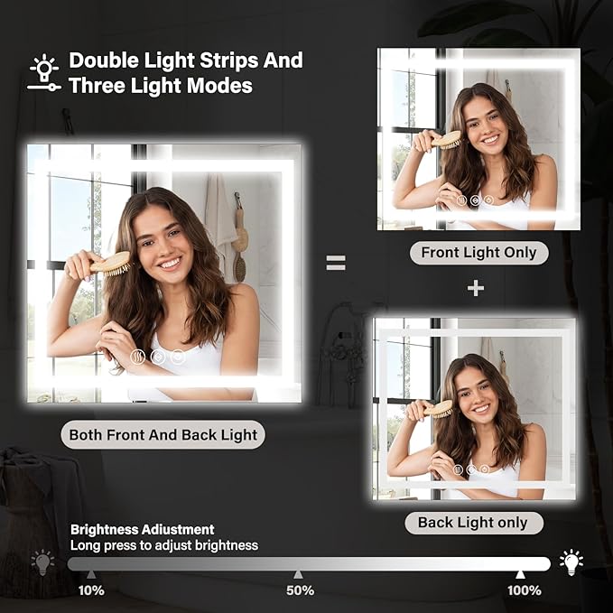 36x36 Inch Smart LED Bathroom Mirror - Anti-Fog Vanity Mirror with Touch Sensor, 3 Color Lighting & Dimmable Memory Function, Lighted Mirror, Modern Bathroom Wall Mirror