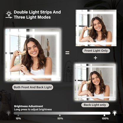 36x36 Inch Smart LED Bathroom Mirror - Anti-Fog Vanity Mirror with Touch Sensor, 3 Color Lighting & Dimmable Memory Function, Lighted Mirror, Modern Bathroom Wall Mirror