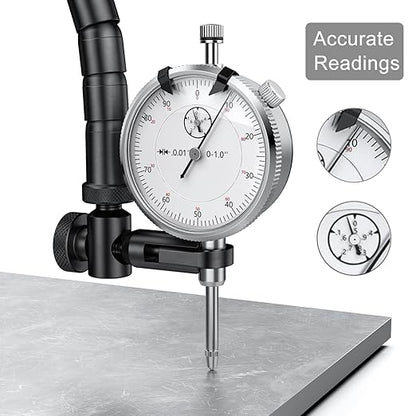 HDLNKAK Indicator Magnetic Base and Flex Arm Combo, 360 Deg Flexible Stem Holder for Digital Dial Indicator Gauge, Premium Disc and Rotor/Ball Joint Gage for Precision Measurements