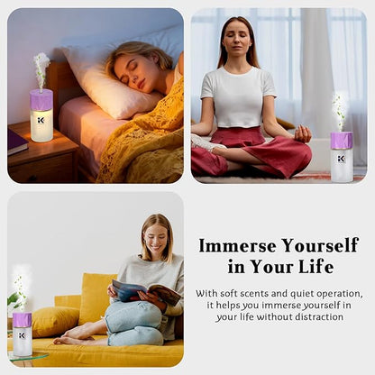Ikeda Wireless Essential Oil Diffuser, Mini Negative Ion Mist Humidifier with Night Light & Auto Shut-Off, 250mL Lavender Scent for Room, Home, Car&Office