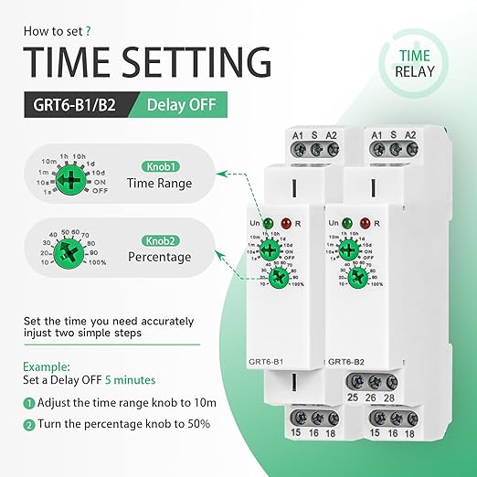 Time Relay Delay Turn Off 10A Adjustable Smart Relay Electronic Timer in Din Rail, 0.1s-10 Days Wide Range Delay Factory Automation Time Universal Voltage GRT6-B1 AC 230V