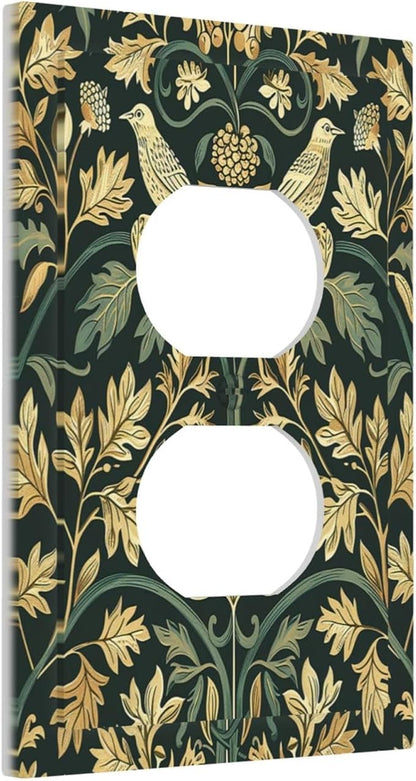 Outlet Covers William Morris Vintage Botanical Birds Golden Green Leaves 1 Gang Duplex Wall Plate Decorative Switch Plates Electrical Receptacle Faceplate Light Switch Cover for Bedroom
