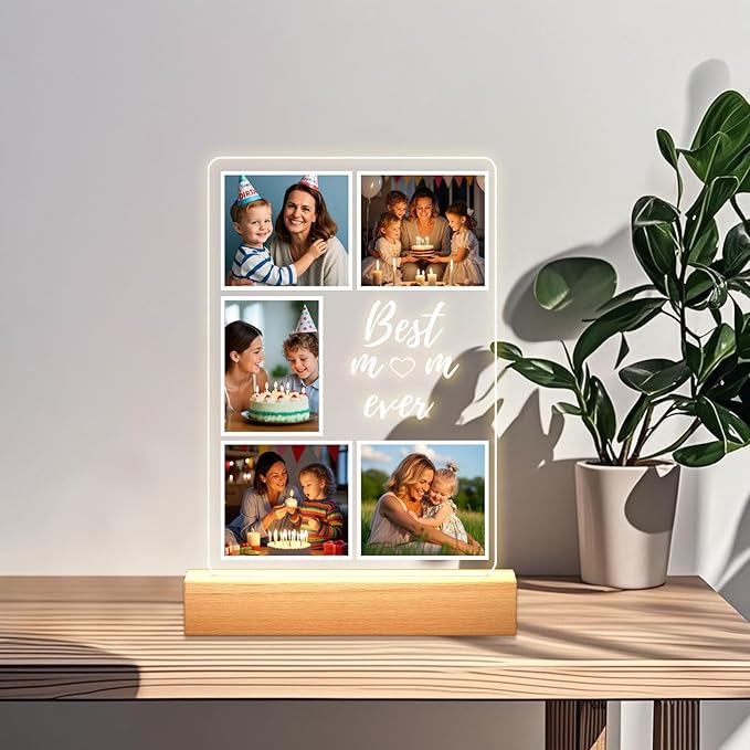 Personalized Picture Frames with Photo, Custom Photo Frame with Night Light, Customized Girlfriend Photo Gifts, Ideal Gift for Couples Anniversary Birthday Mom Dad Him Her