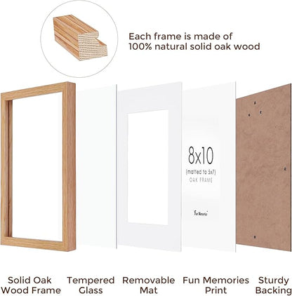 8x10 Picture Frame Wood, 8 x 10 Photo Frame for Wall & Tabletop Display, 8 by 10 Frames Made of Solid Oak Wood, Real Glass 8" x 10" Picture Frame, 8x10 Matted Frame for 5x7, Natural Oak Color, 1 Pack