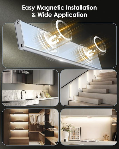 VerRon 14in Under Cabinet Lighting, Upgraded 3200mAh Rechargeable Under Cabinet Lights Wireless, LED Motion Sensor Light Indoor Closet Lights Under-Counter Light Fixtures for Kitchen, Pantry, 2-Pack