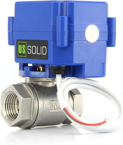 U.S. Solid 1/4" Motorized Ball Valve 85-265V AC Brass Electric Ball Valve, 2 Wire Automatic Return Configuration, Full Port, Normally Closed
