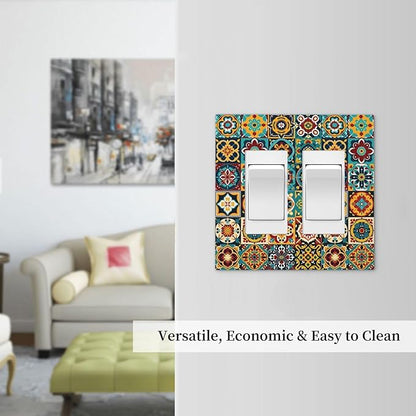 Decorative Outlet Covers Mexican Talavera Colorful Mosaic Tiles 2 Gang Double Gfci Rocker Electrical Wall Panels Light Switch Cover Plate For Bathroom Kitchen Decor