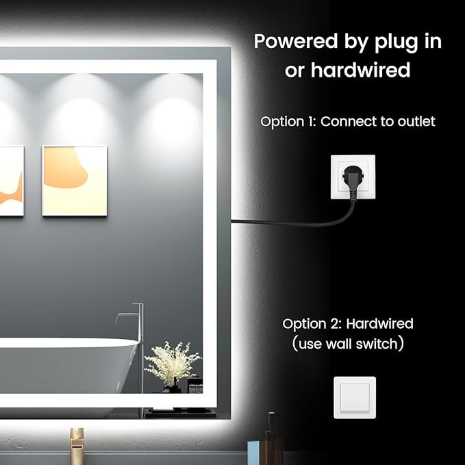 30X36 LED Bathroom Mirror with Lights, Anti-Fog, Backlit + Front Lit, Lighted Bathroom Vanity Mirror for Wall, Memory Function, Dimmable, Tempered Glass, Shatter-Proof