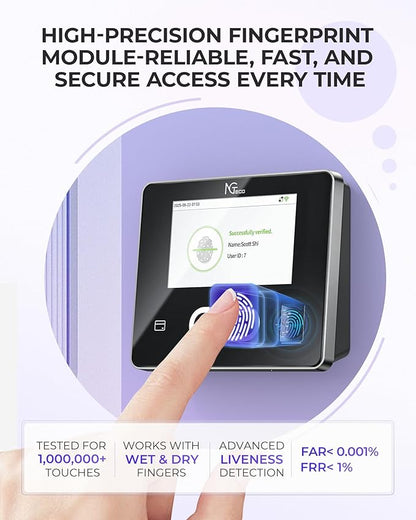 NGTeco Time Clock Cloud-Based with Tuch Screen, 4-in-1 Remote Control Time Clocks for Employees Small Business, Face/Fingerprint/Card/PIN, 2.4GHz&5GHz WiFi, Software & App, 10 IC Cards, 0 Monthly Fee