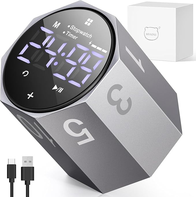 MIAOKE Pomodoro Timer-Aluminum Alloy Frosted Metal LED Large Screen Digital Automatically Rotated Display, Focus Efficient Management on Work and Study,Office,Living Room-Gray