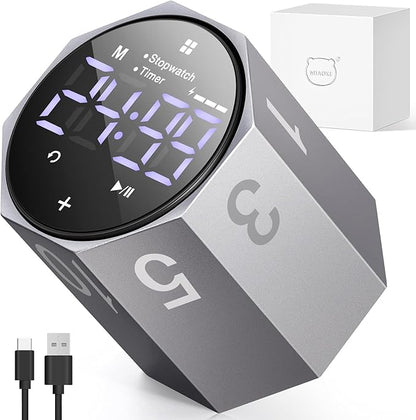 MIAOKE Pomodoro Timer-Aluminum Alloy Frosted Metal LED Large Screen Digital Automatically Rotated Display, Focus Efficient Management on Work and Study,Office,Living Room-Gray
