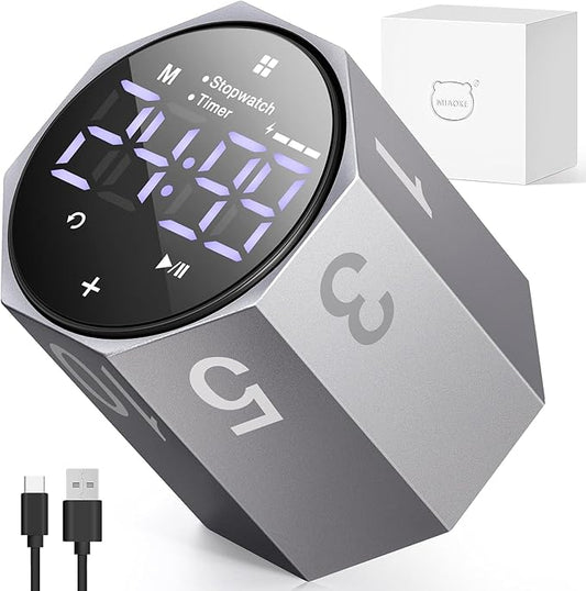 MIAOKE Pomodoro Timer-Aluminum Alloy Frosted Metal LED Large Screen Digital Automatically Rotated Display, Focus Efficient Management on Work and Study,Office,Living Room-Gray
