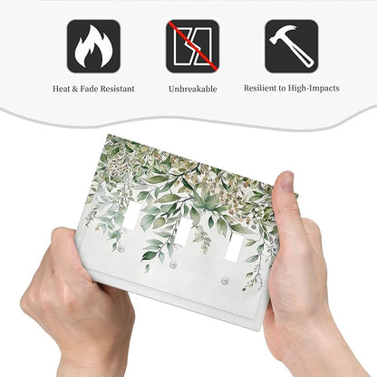 Decorative Switch Plates Sage Green Eucalyptus Watercolor Plant Leaves 3 Gang Wall Plate Triple Toggle Light Switch Cover Faceplate Electrical Wall Panels for Bedroom Bathroom Decor