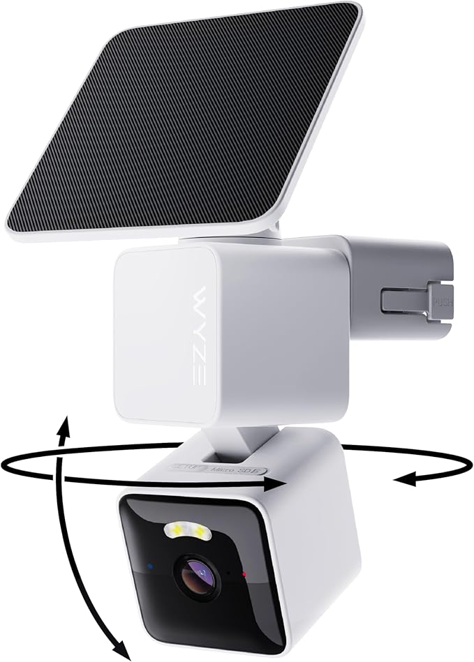 WYZE Solar Cam Pan, Security Cameras Wireless Outdoor, 2K HD 360° Pan-Tilt Battery Powered 2.4GHz Wi-Fi Cameras for Home Security, AI Motion Detection, Color Night Vision, 2-Way Audio, No Blind Spots