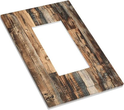 Decorative Outlet Covers Rustic Brown Wood Pattern Splice Plank 1 Gang Single Rocker Light Switch Cover Plate Wall Plates Gfci Faceplate For Farmhouse Cabin Decor