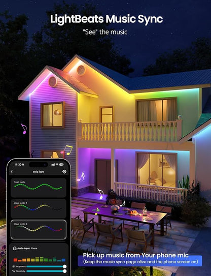 Lepro SW1 AI Smart Outdoor LED Strip Lights - 32.8ft IP65 Waterproof RGBCW Light Strips, 2700K-5700K Tunable Warm White, APP Control(No Remote), 2.4G Wi-Fi Lights for Holiday Decor, House, Porch, Eave