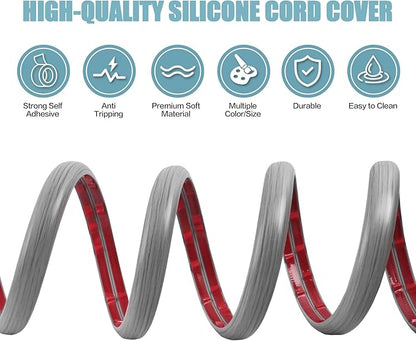 Floor Cord Cover Self Adhesive Cord Hider,3.3FT Cable Management, Extension Strip Protector for Wires, Prevent Cable Trips for Offices, Gyms, Exhibitions Cavity:0.39"(W) x 0.27"(H) Gray Wood