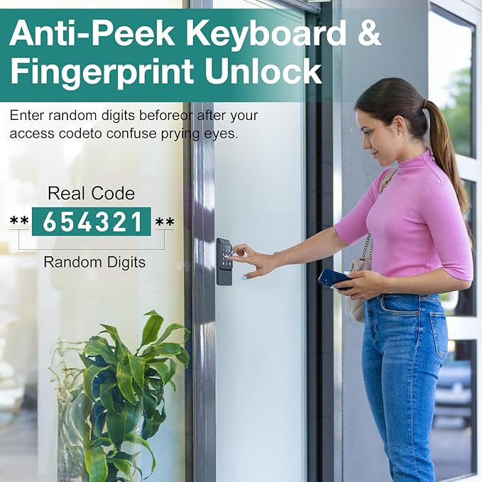 Smart Door Lock Keyless Entry with TTLock APP Fingerprint Touchscreen Keypad IC Card Key Type-C Charging Unlocking 6 in 1 Electric Biometric Digital Deadbolt for Front Doors Home Apartment