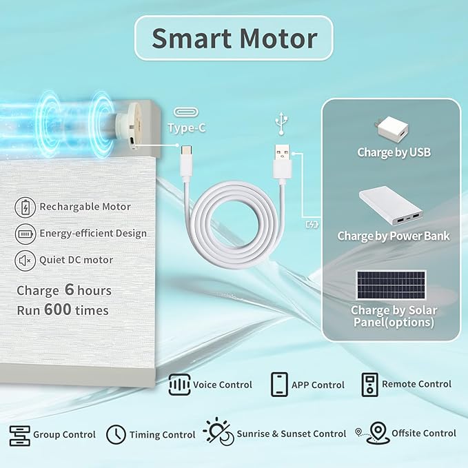 Motorized Blinds with Remote Custom Size Blackout Smart Roller Shades Compatible with Alexa Google, Electric Blinds for Windows