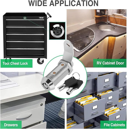10Pack Cabinet Lock with Keys, 1-1/2" RV Storage Locks Keyed Alike, RV Locks for Storage Door, Camper Toolbox RV Cam Locks with Manual (Chrome - 10 Pack, 1-1/2 Inch)