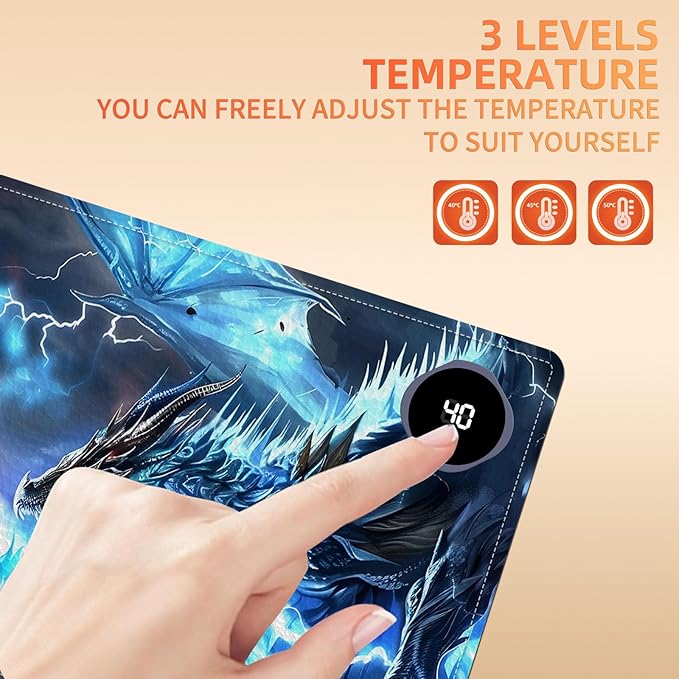 Heated Mouse Pad, Warm Desk Pad, Keyboard Mat 31.5 x 13 Inch Large Size Intelligent Fast Heating, 3 Speed Adjustable, Timed Auto Power Off for Game Office Home,Dragons Gather