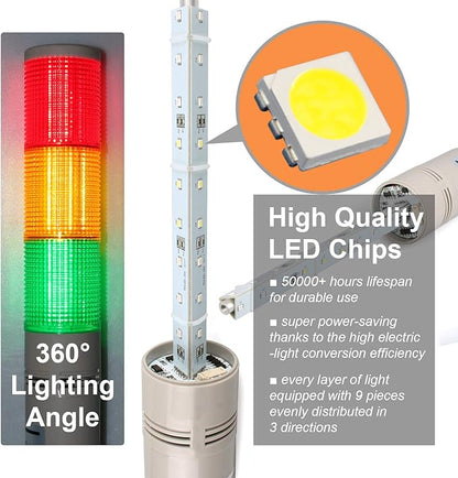 Tower Stack Lights, Industrial Warning Signal Lights Tower Lamps Column, Factory Workshop Safety RGB Signal Indicator, LED Andon Lights (110V, 3 Tiers, Without Sound)