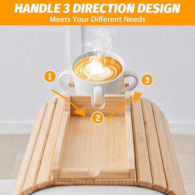 GEHE Bamboo Couch Cup Holder, Anti-Spill Sofa Arm Tray, Natural and Easy to Clean Couch Arm Cup Holder Armrest Tray Perfect for Cups, Beers, Snacks, Remote Control, Drinks