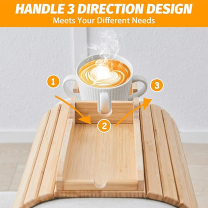 GEHE Bamboo Couch Cup Holder, Anti-Spill Sofa Arm Tray, Natural and Easy to Clean Couch Arm Cup Holder Armrest Tray Perfect for Cups, Beers, Snacks, Remote Control, Drinks
